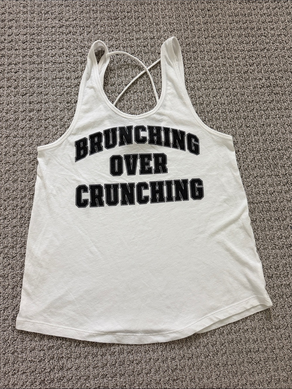 PINK Victoria's Secret White Graphic Tank - "Brunching Over Crunching"